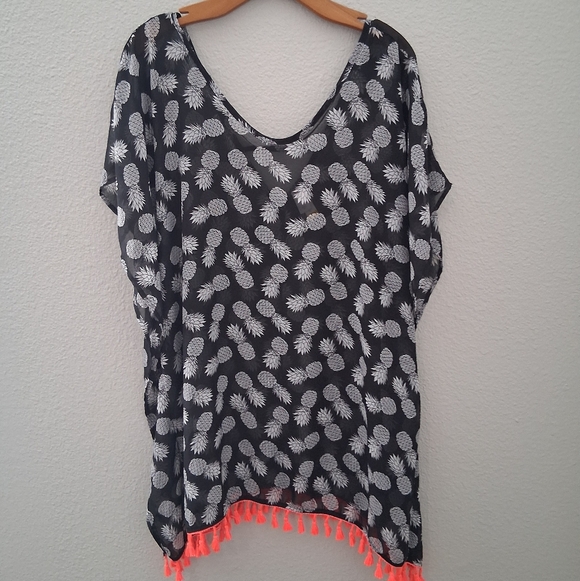 No Boundaries Tops - No Boundaries Pineapple Sheer Cover Up Top Blouse